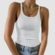 thumbnail image 2 of Camiseta sin mangas de cuero sintético con cuello en V para mujer: camisola lisa, ligeramente elástica, para llevar en ocasiones informales o fiestas, varias tallas, 2 of 5