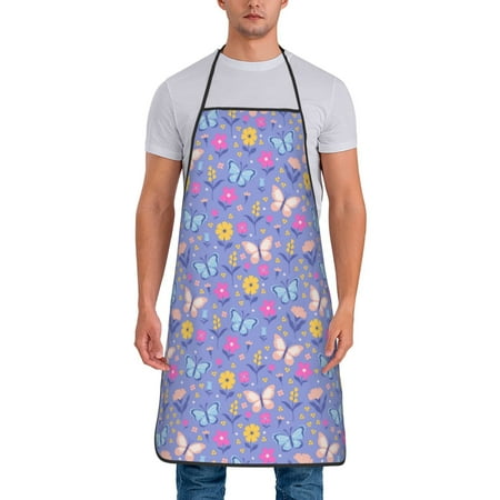

Xecao Butterflies And Flowers Print Funny BBQ Chef Aprons for Men Women Adjustable Kitchen Cooking Aprons with Pocket Waterproof Oil Proof No Pilling Fading