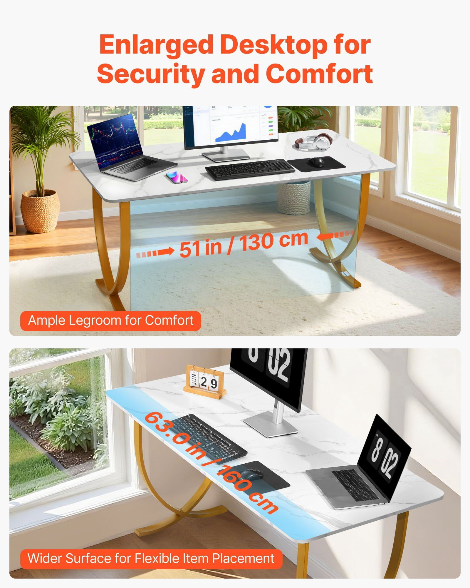 63 Inch Executive Desk Modern Office Computer Table Large Conference Meeting Room Furniture White and Gold