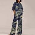 thumbnail image 3 of BWASD Womens Summer Pajama Sets 2 Piecee Plus Size Soft Floral Print Shorts Sleeve Top and Pant Breathable Sleepwear Summer Fashion Leisure Loungewear (Black L), 3 of 6