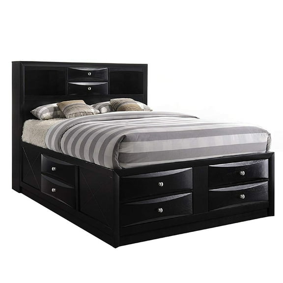 Contemporary Style Queen Size Wooden Storage Bed with Eight Spacious Drawers, Black