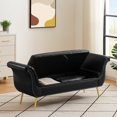 thumbnail image 4 of End of Bed Bench with Storage, 66.53" Storage Ottoman Bench Tufted PU Leather Entryway Bench with Rivet, Rolled Arms and Metal Legs, Upholstered Storage Bench Seat for Bedroom Living Room, Black, 4 of 8
