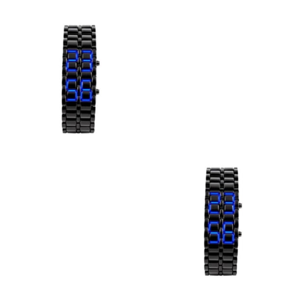 Inteprter Hombres europeos y americanos Reloj Lava LED Relojes Accesorio de moda Amante Mano Reloj de Cadena completa Luz azul 2Conjunto