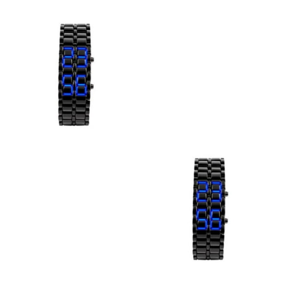 Inteprter Hombres europeos y americanos Reloj Lava LED Relojes Accesorio de moda Amante Mano Reloj de Cadena completa Luz azul 2Conjunto