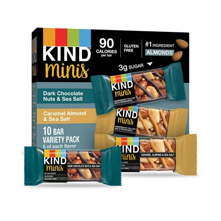 KIND Minis Variety Pack, 10 Ct, Dark Chocolate Nuts & Sea Salt + Caramel Almond & Sea