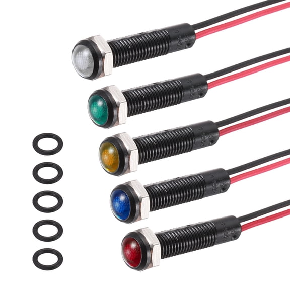 Uxcell 5Pcs 6mm Indicator Light,12V-24V AC/DC LED Plastic Shell Signal Lamp Waterproof IP67,White/Red/Blue/Green/Yellow