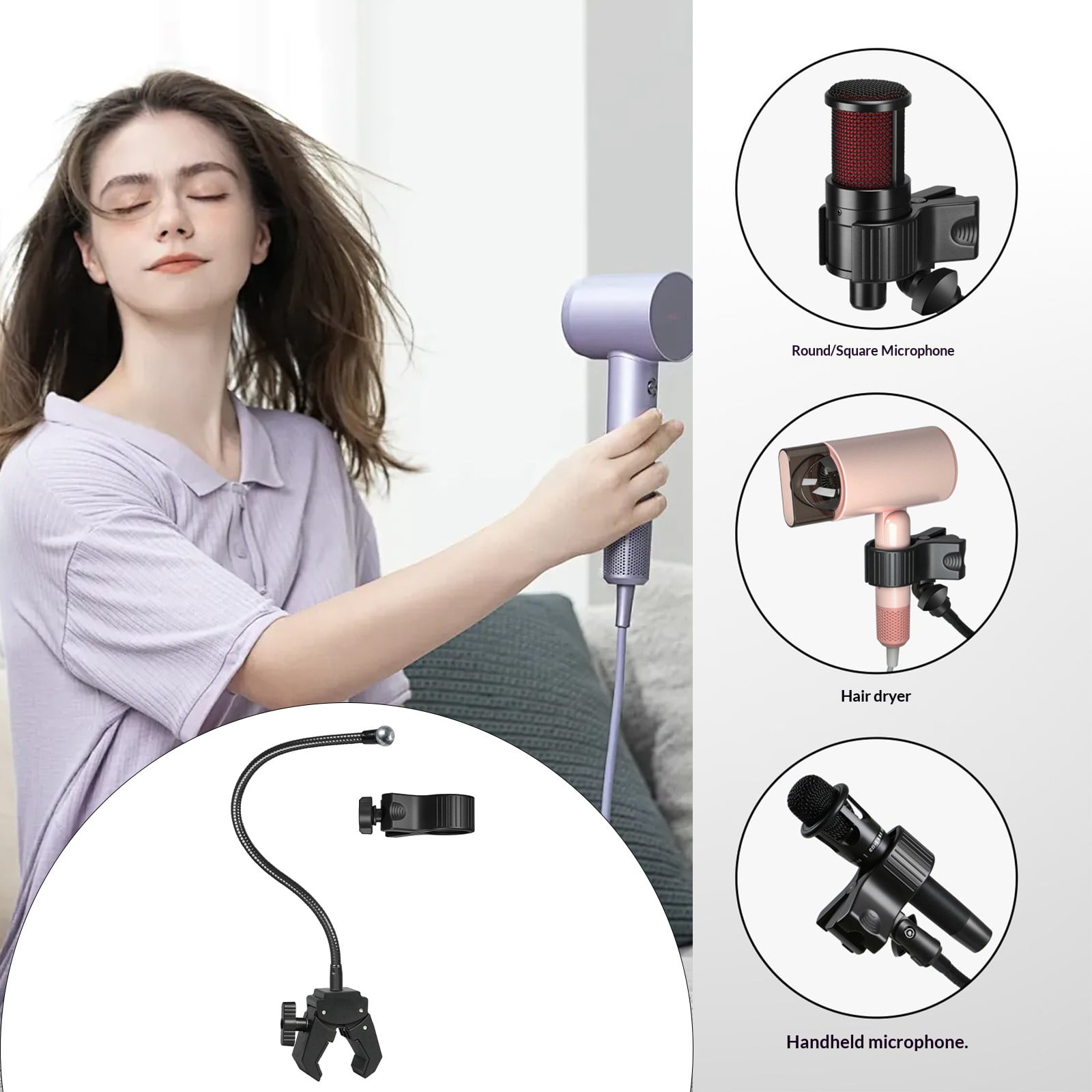 Microphone Clip Holder Secure Attachment Clamp On Stand Featuring Gooseneck Arm For Safe Device Positioning