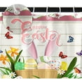 thumbnail image 4 of pipaio 72x72 Inches Happy Easter Shower Curtain Funny Rabbit Ears Colorful Eggs Butterfly Spring Flower Rustic Wooden Board Shower Curtains for Bathroom Decor Waterproof Polyester with Hooks, 4 of 6