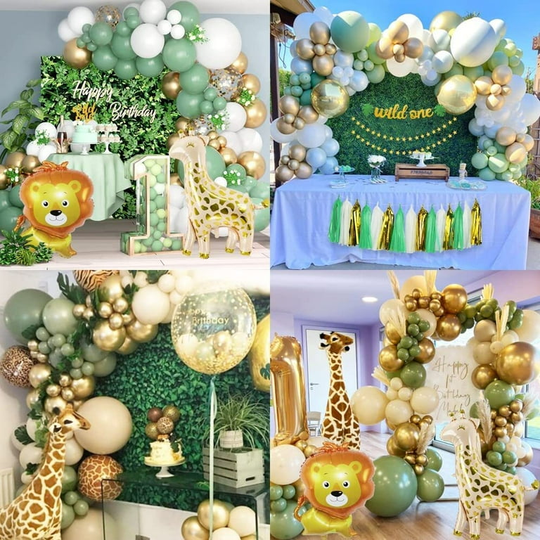 MMTX Wild One Birthday Decoration Jungle Safari Theme 1st Birthday Decoration with Banner Boho Lions Giraffe Foil Balloon Wild One Green Balloons