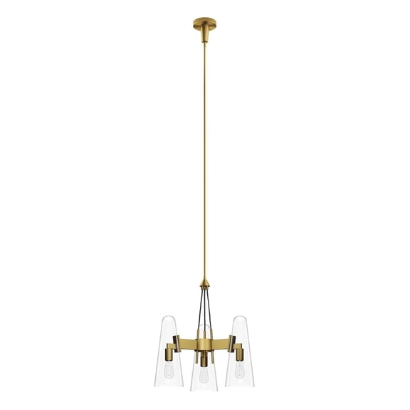 Modway Beacon 3-Light Metal and Glass Pendant Light in Clear/Satin Brass