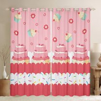 Castle Fairy Kids Children Teens Cartoon Cupcake Dessert Curtains Pack of 2 (42x84 Each),Kawaii Floral Flowers Curtains Blackout,Dreamy Princess Food Bedroom Curtains,Breathable Home Decor