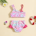 thumbnail image 2 of Emy Dola Baby Girls One Shoulder Swimsuits Toddlers Two-Piece Mermaid Bikini Sets Ruffle Rim Bathing Suit Beach Pool Swimwear, 2 of 7