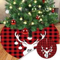 Antqov Christmas Tree Skirt 35" Deers Santa Patterns Burlap Tree Skirts with Buffalos Plaid Soft Tree Mats for Party Home Decorations