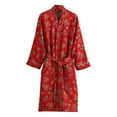 thumbnail image 2 of ALLLIST Women's Robes V-Neck Long Sleeve Bathrobe Red with Belts Floral Pajamas for Ladies, 2 of 3