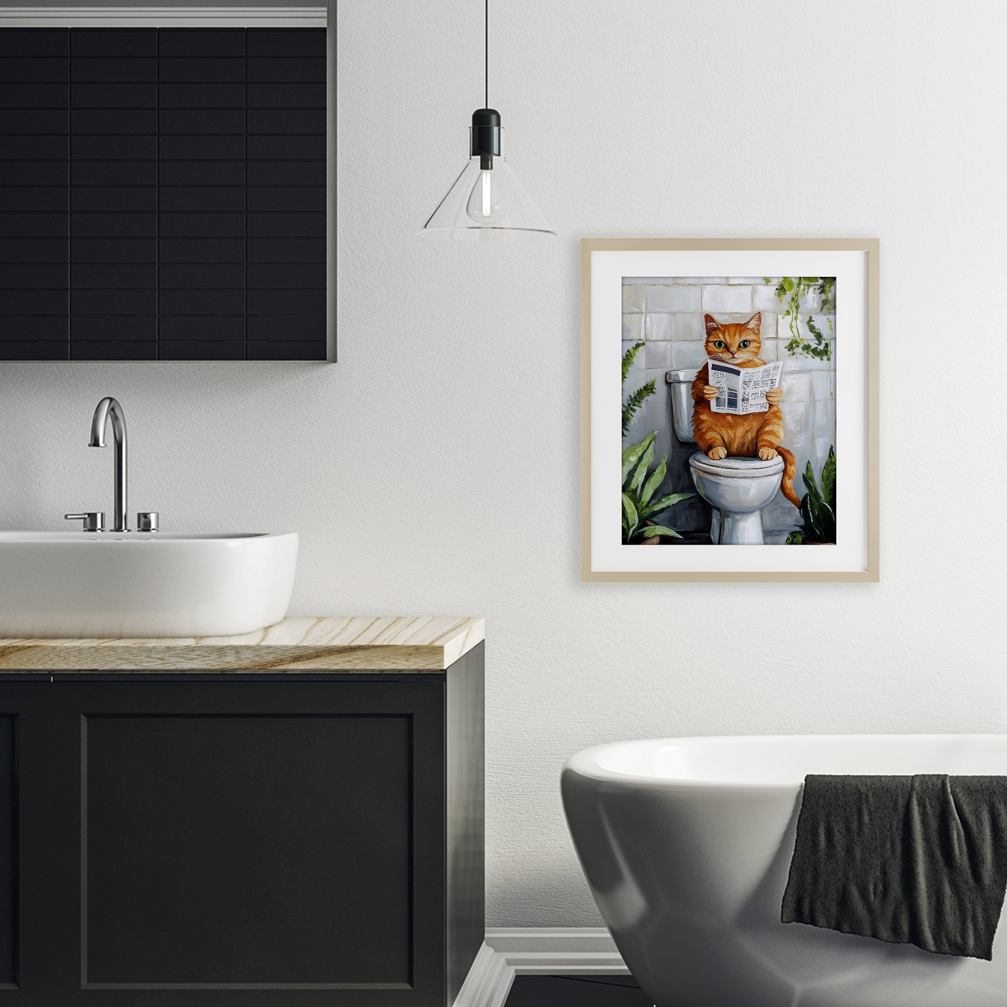 Stupell Industries Orange Cat Reading Paper Birch Framed Print Under Glass, design by The Prints Vibe