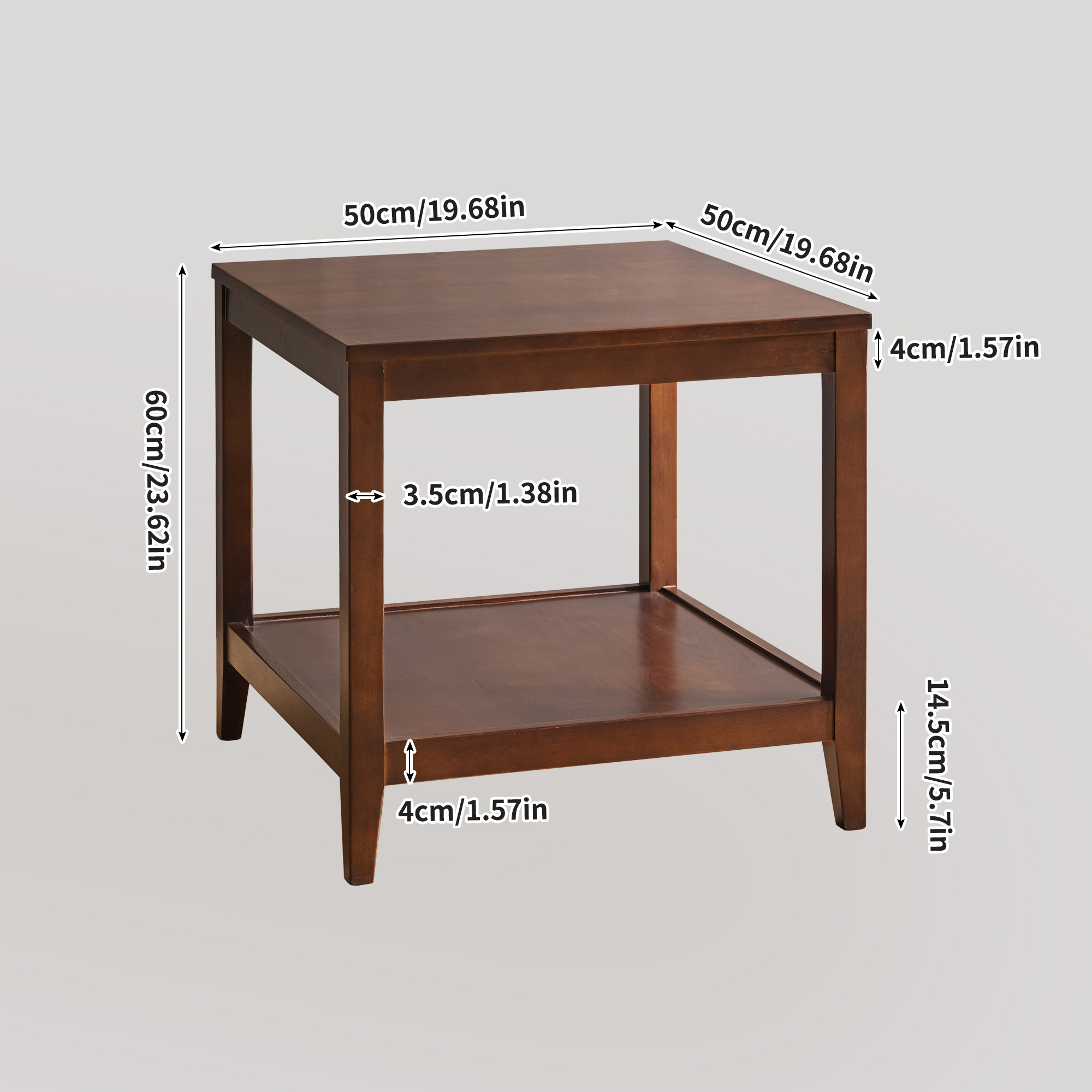 Leumius 2-Tier End Table Wooden Square Side Table with Storage Shelf,20"W Nightstand for Living Room Bedroom,Walnut