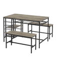 thumbnail image 1 of 47" Dining Table Set for 4, 3-Piece Kitchen Table with 2 Benches, Adjustable and Removable Shelves, Wine Rack, Space-Saving Dining Room Table Set Dinette Set for Breakfast Nook, Dining Room, 1 of 4
