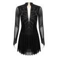 thumbnail image 3 of Alvivi Womens Figure Skating Dance Leotard Shiny Rhinestones Mock Neck Sheer Mesh Long Sleeve Dress Black M, 3 of 7