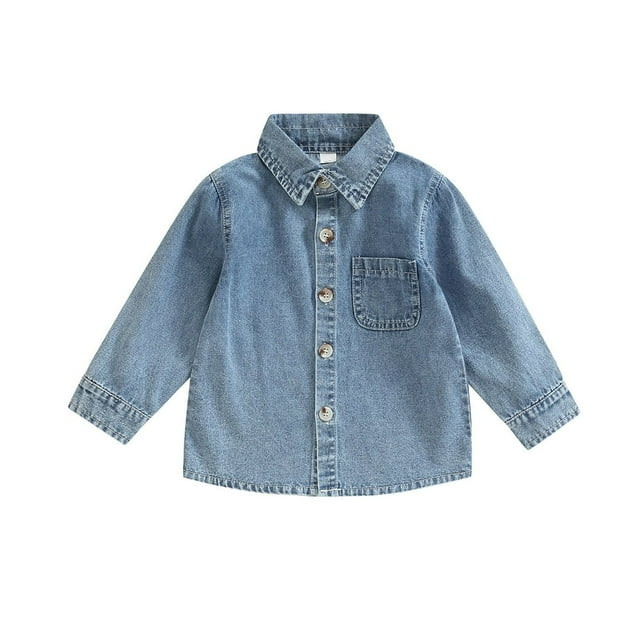Veste en Denim pour Garçons à Manches Longues, Col à Revers, Fermeture à Boutons, Poches, Chemises en Denim