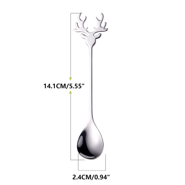 Regalos de Navidad para Niños Cuchara de Cuernas de Renos Cuchara de Mezcla de Café de Acero Inoxidable 304, Acabado de Espejo Chapado en Titanio de 14 cm para la Mezcla de Cócteles de la Barra de Pos