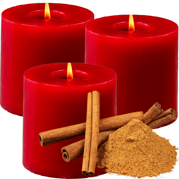 Apple Cinnamon Scented Pillar Candles, 3 Pack Pillar Candles Cinnamon