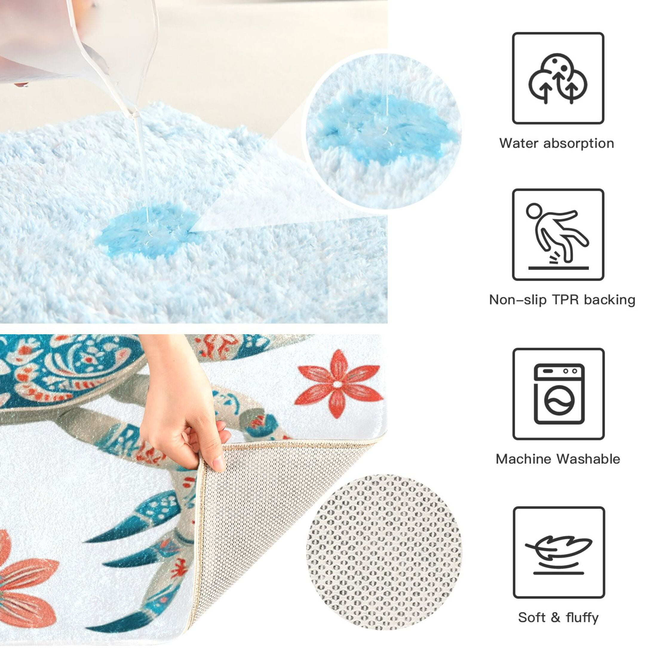 2 Piece Soft Bathroom Rug Set Colorful Blue Crab Bath Mat and U-Shaped Toilet Contour Rug (16"x24"+20"x24")