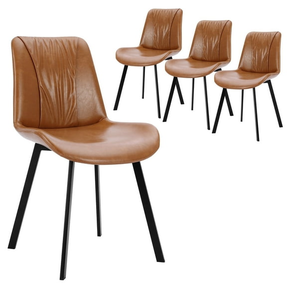 Domusensus  Upholstered Dining Chairs Set of 4,  Faux Leather Modern Kitchen & Dining Room Chairs, Brown