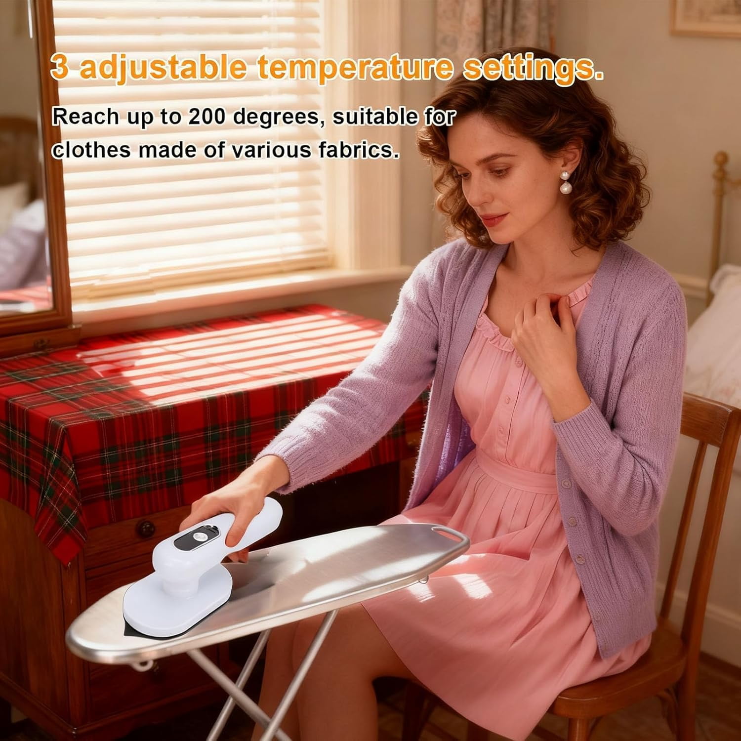 ABCISI Mini Cordless Iron for Clothes, Rechargeable Handheld Dry Iron with 3 Temperature Settings, Rapid Heating, 40 Minutes Use Time, Lightweight and Portable Ironing Machine for Home, Travel