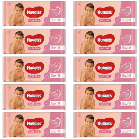 Huggies Baby Wipes Soft Skin with Lotion & Vitamin E, 56 wipes each.,10 packs 560 Bulk Count.
