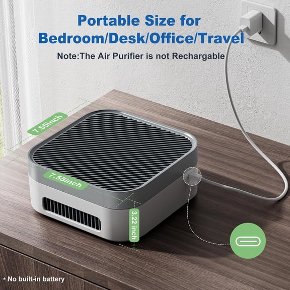 Air Purifier for Home – True HEPA Filter for Pets, Smoke & Allergies| 600 Sq Ft Coverage| Ultra-Quiet & Portable for Bedroom/Travel