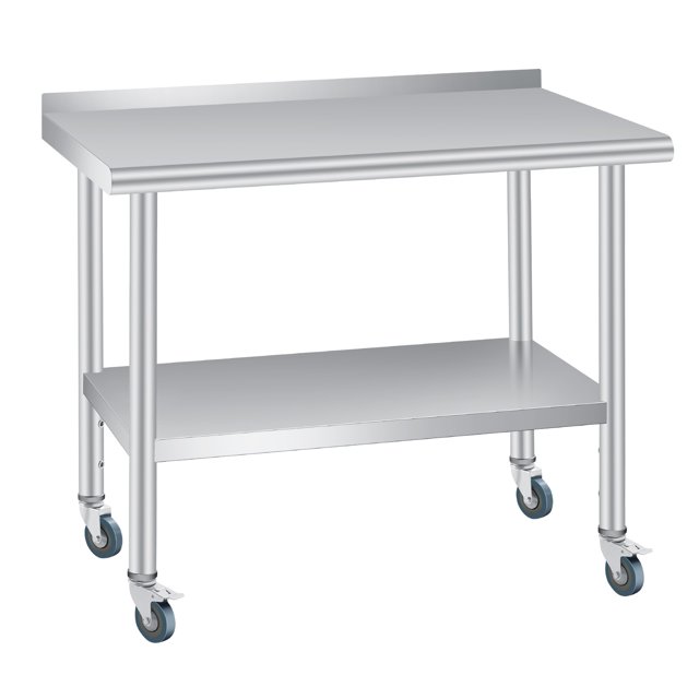 60x24 Inch Stainless Steel Prep Table with Backsplash and Locking Wheels, 660 lbs Heavy Duty Commercial Work Table with Adjustable Undershelf, NSF Kitchen Island for Restaurant Home, 30 36 48 60 Inch