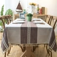 thumbnail image 2 of Enova Home High Quality Tablecloth with Tassels, Thick Rectangle Cotton and Linen Table Cover for Dining Table Decoration (Purple White ) - 54" x 78", 2 of 7