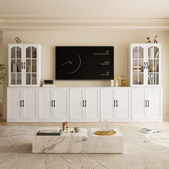 RichYa 118" W Entertainment Center with Bookshelves & Storage, Large Wall Unit TV Stand for TVs up to 65",Media Console with Doors for Living Room(AFFFA)