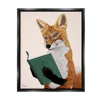 Stupell Industries Wild Fox Reading Book Animals & Insects Painting Black Floater Framed Canvas Art Print Wall Art, 17 x 21
