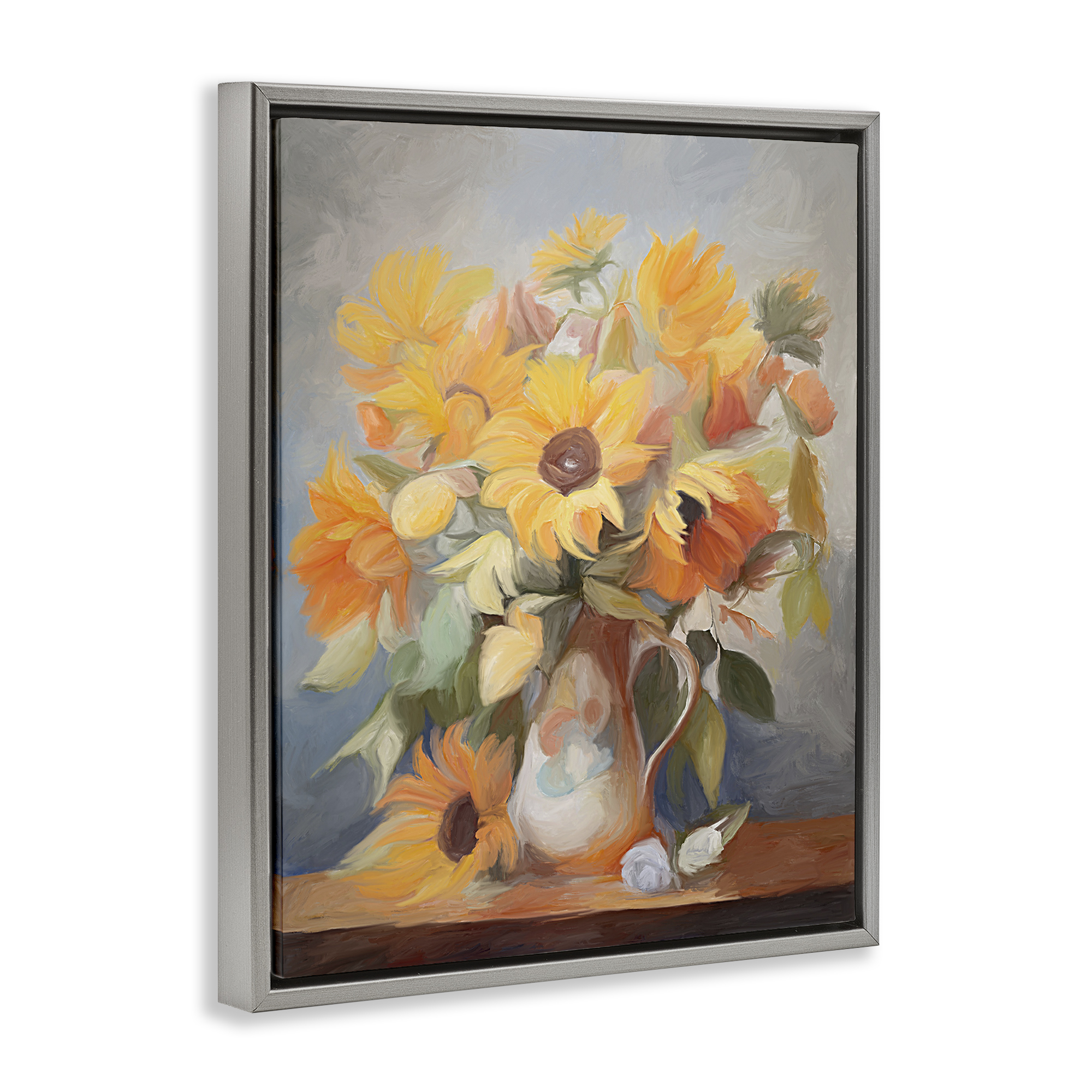 Stupell Industries Bright Sunflower Medley Botanical & Floral Painting Gray Floater Framed Art Print Wall Art, 25 x 31