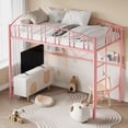 thumbnail image 3 of Matte rosa tamaño individual size heavy duty metal loft marco de cama con arched guardrail y safety ladder-space-saving no necesita colchón base, 3 of 7