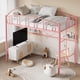 thumbnail image 3 of Matte rosa tamaño individual size heavy duty metal loft marco de cama con arched guardrail y safety ladder-space-saving no necesita colchón base, 3 of 7