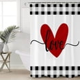 thumbnail image 4 of Fabric Bathroom Shower Curtain Valentine''s Day Red Sweet Heart Black and White Buffalo Check Waterproof Curtains with 12 Hooks, 72x72 Inch, 4 of 6