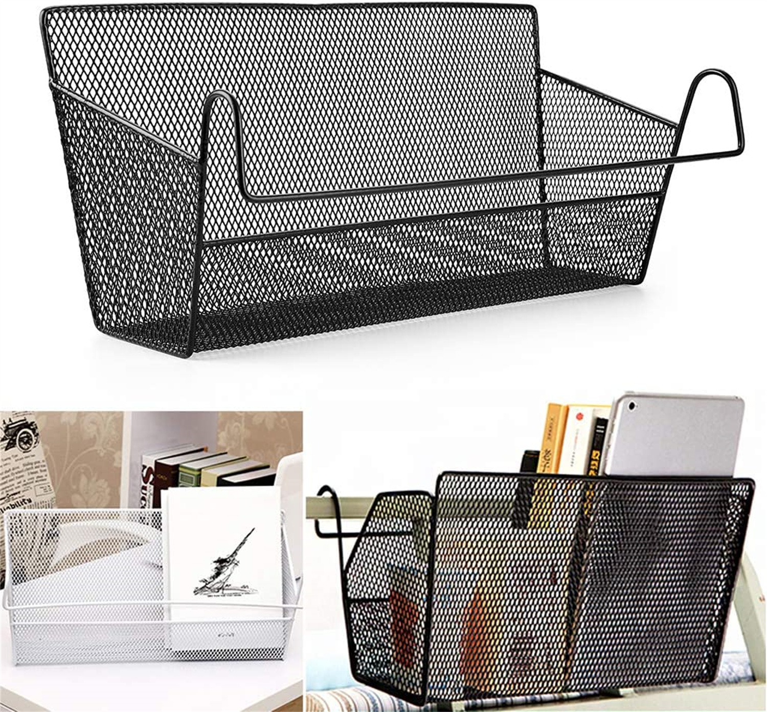 Wrought Iron Bedside Hanging Basket, Student Dormitory Bed Storage Baskets, Metal Mesh Desktop