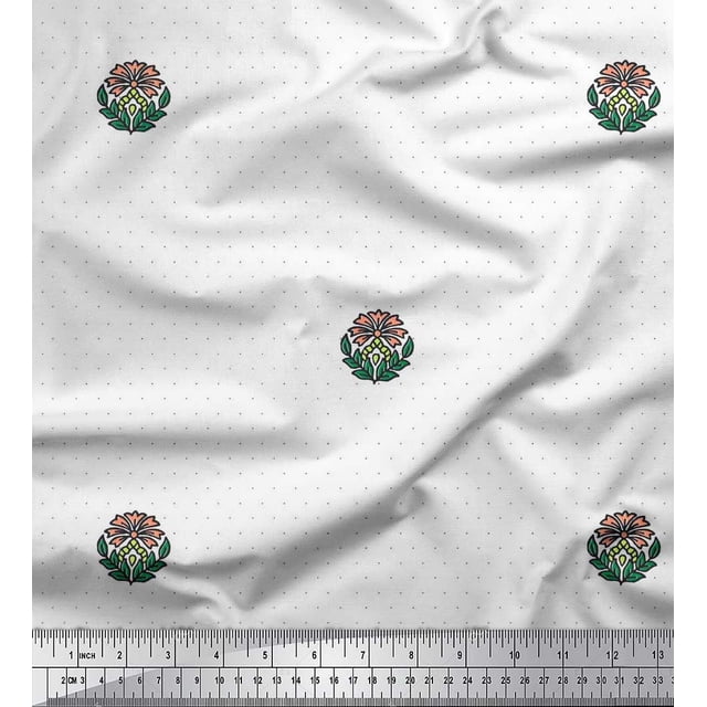 Soimoi Polyester Crepe Fabric Dot,Leaves & Floral Block Fabric Prints by Yard 52 Inch Wide