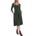 thumbnail image 2 of INSPIRE CHIC St. Patrick's Day Women's Knit Sweater Dress Square Neck Button Decor Flared Midi Dresses with Pockets XL Deep Green, 2 of 6