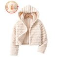 thumbnail image 3 of OGLCCG Girl's Faux Fur Coat Long Sleeve Button Front Fuzzy Hooded Cropped Jacket Fall Winter Fluffy Sherpa Coat(Beige,9-10Years), 3 of 8