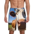 thumbnail image 1 of Balery Blue Sky Meadow Cute Cow Pantalones cortos de pijama de punto de algodón para hombre con cinturilla y bolsillos-Large, 1 of 6