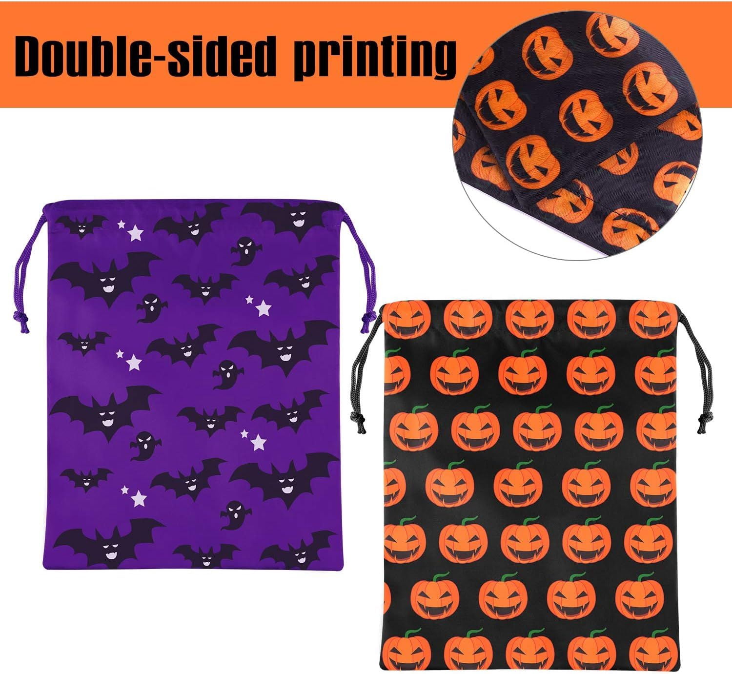 12 Pack Halloween Drawstring Bags with 7 Designs for Trick or Treat Party Favors