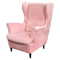 Wingback Chair Slipcovers 2-Piece Stretch Fabric Wing Chair Cover with Cushion Cover Armchair Sofa Furniture Protector with Elastic Bottom for Living Room (Pink)