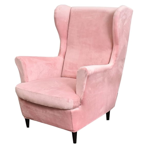 Wingback Chair Slipcovers 2-Piece Stretch Fabric Wing Chair Cover with Cushion Cover Armchair Sofa Furniture Protector with Elastic Bottom for Living Room (Pink)
