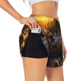 thumbnail image 3 of Lsque Lizard With Sunglasses Sunset Printed Women's Running Shorts with Liner Pockets,Elastic Quick Dry Workout Athletic Gym Yoga Shorts,Womens High Waist Shorts-Large, 3 of 9
