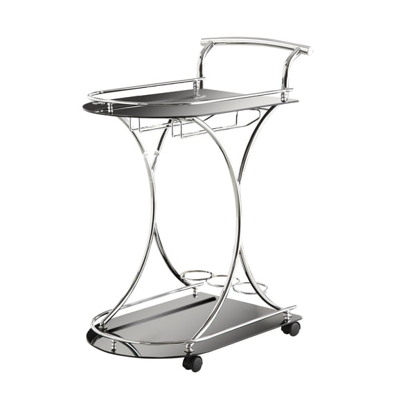 Benjara 26.5" Modern Metal Dazzling Serving Cart with 2 Shelves in Black/Silver
