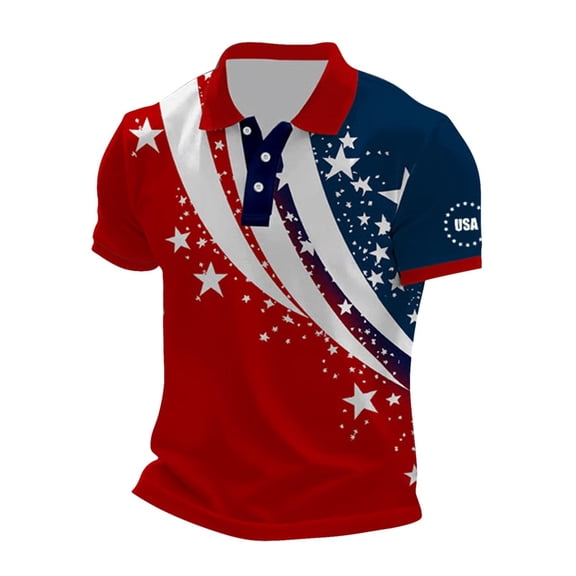 WAYUTE Mens Polo Shirts 4th of July Freedom Shirt Short Sleeve Button Closure Independence Day Stars and Stripes Patriotic Casual Summer