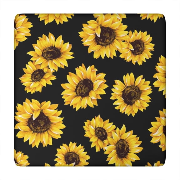 Sunflower Print Elastic Fitted Tablecloth - Snug Fit Square Table Cover for Outdoor Picnic Rustic Farmhouse (34x34 Inches)